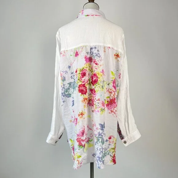 NWOT Coldwater Creek Floral Artful Embroidery Gauze Blouse Shirt Size 1X - Picture 6 of 16